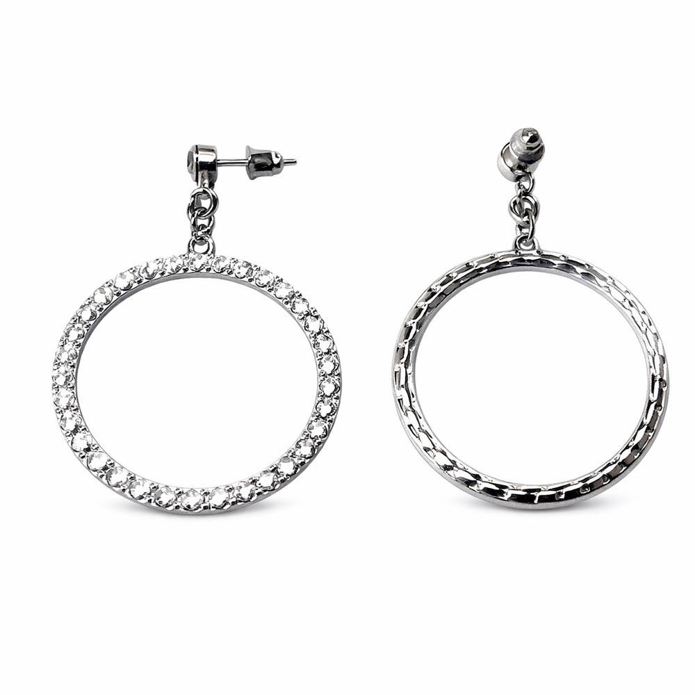 Tuckernuck Crystal Pave Silver Hoop Drop Earrings 2” Dangle
